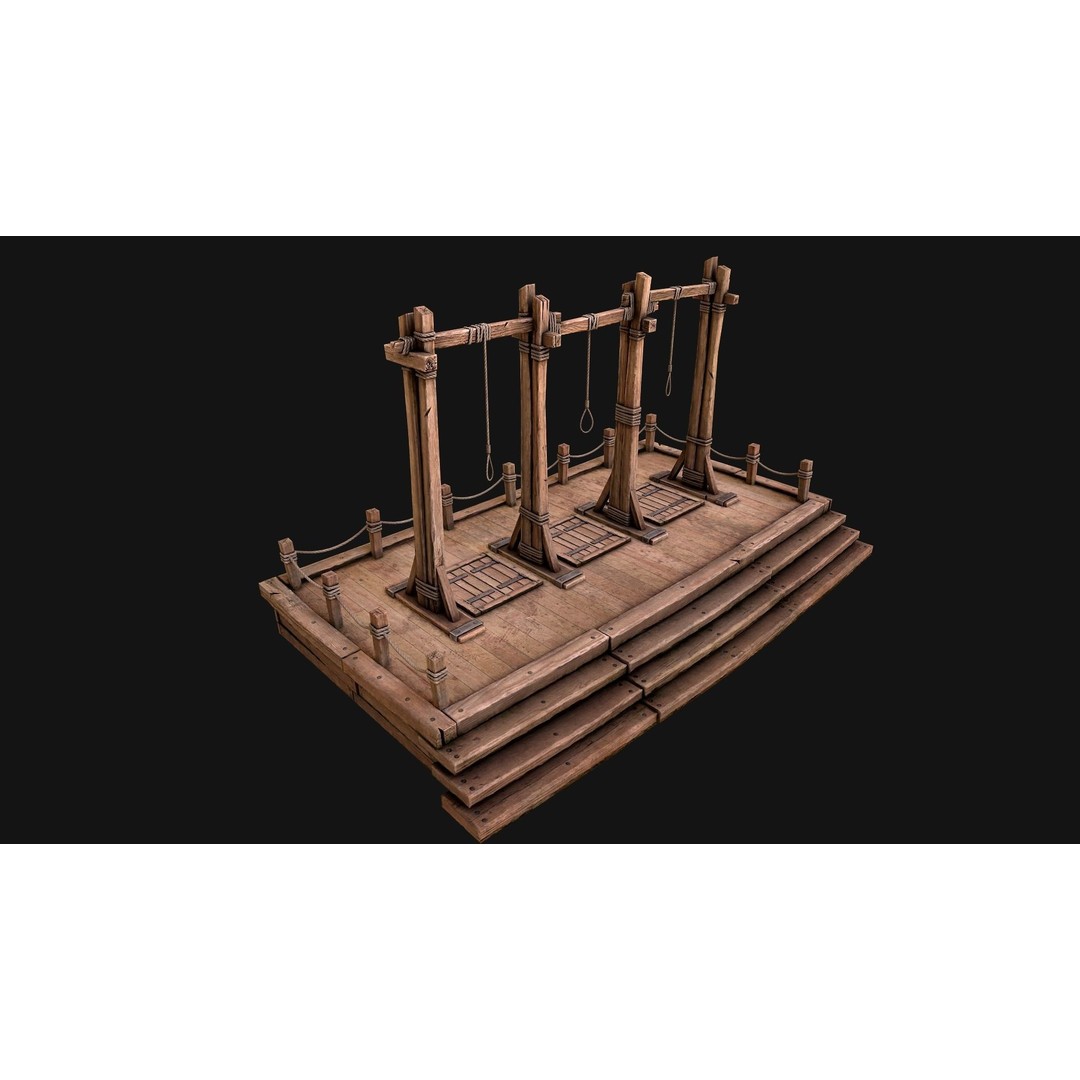 Medieval Gallows Podium Torture 3D Model – Low Poly Game Asset, FBX - View 13