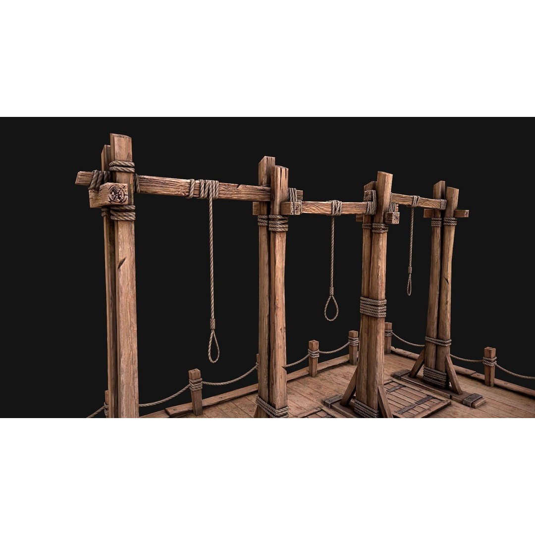 Medieval Gallows Podium Torture 3D Model – Low Poly Game Asset, FBX - View 14