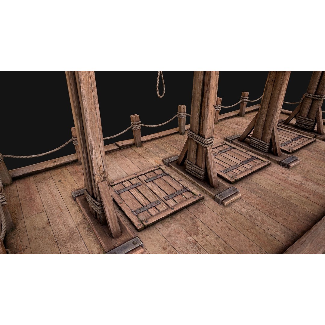 Medieval Gallows Podium Torture 3D Model – Low Poly Game Asset, FBX - View 15