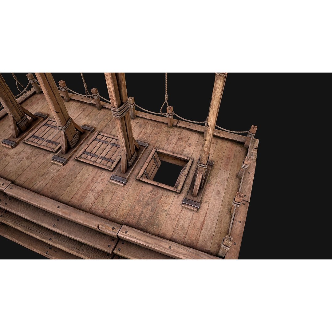 Medieval Gallows Podium Torture 3D Model – Low Poly Game Asset, FBX - View 16