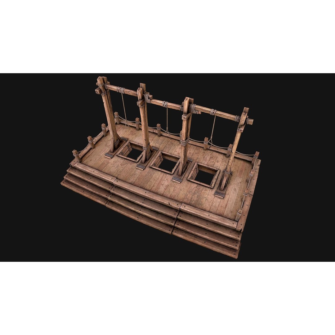 Medieval Gallows Podium Torture 3D Model – Low Poly Game Asset, FBX - View 17