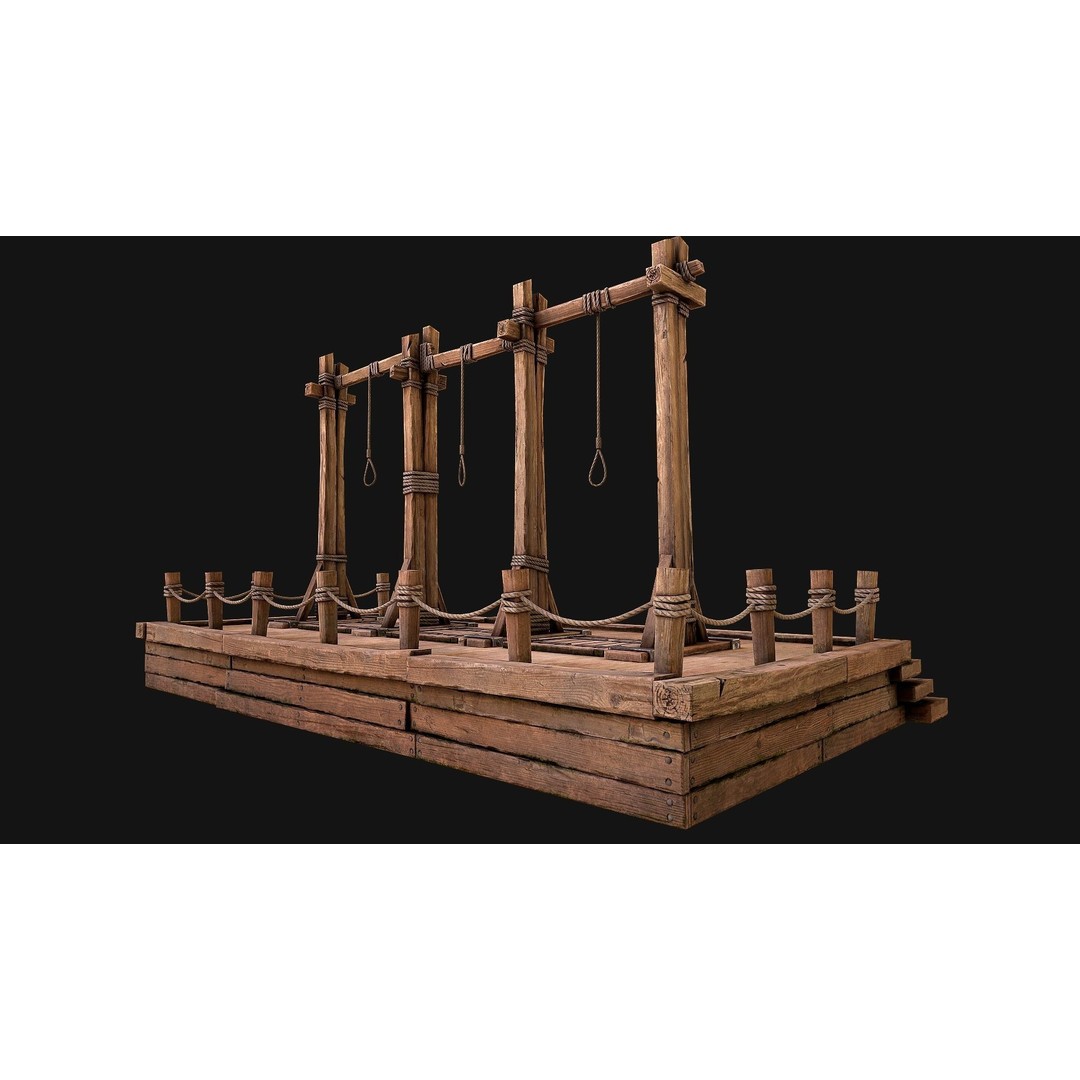Medieval Gallows Podium Torture 3D Model – Low Poly Game Asset, FBX - View 19