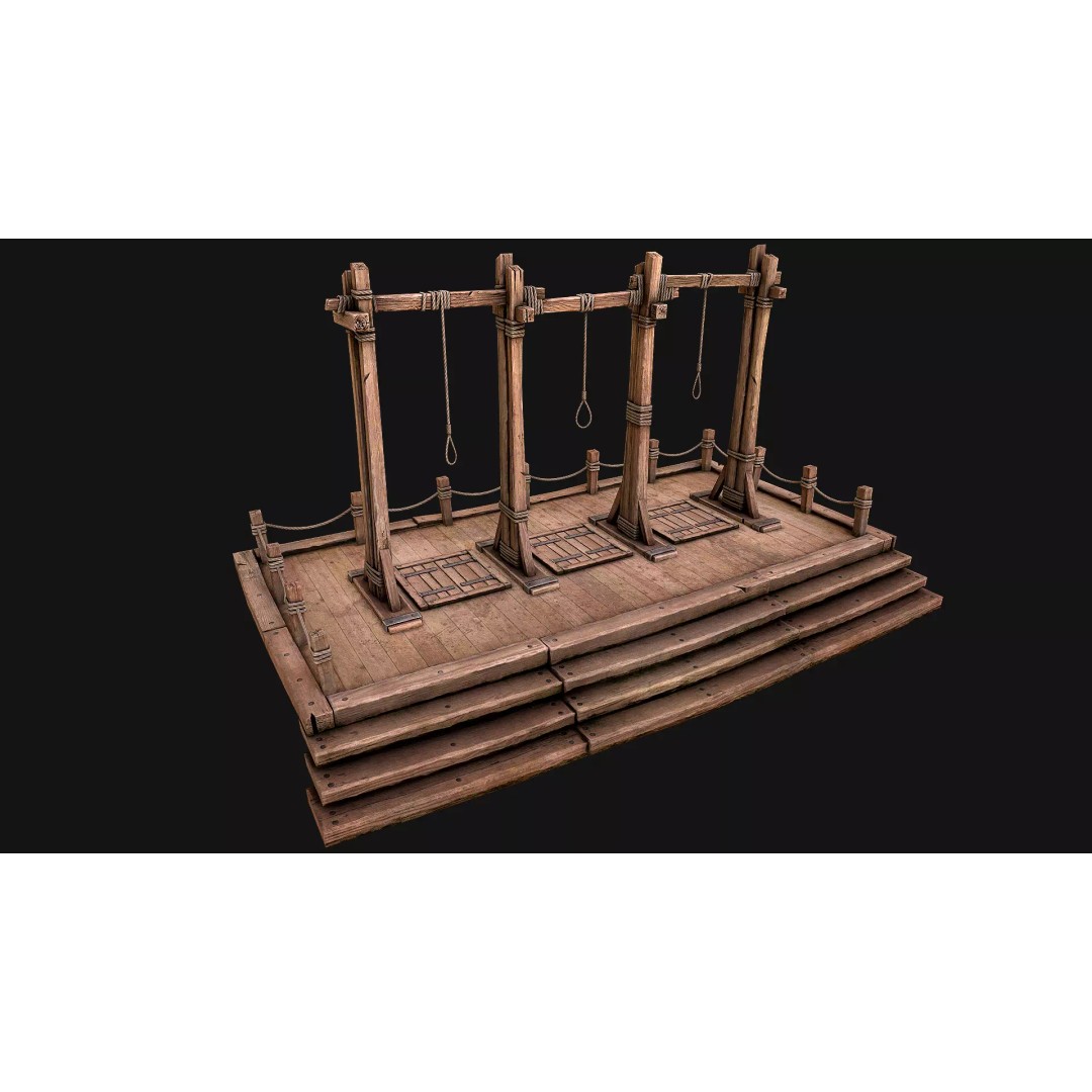 Medieval Gallows Podium Torture 3D Model – Low Poly Game Asset, FBX - View 2