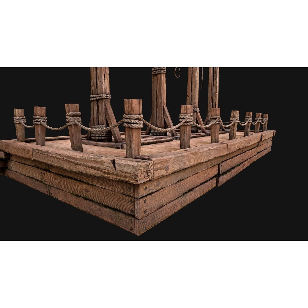 Medieval Gallows Podium Torture 3D Model – Low Poly Game Asset, FBX - View 20