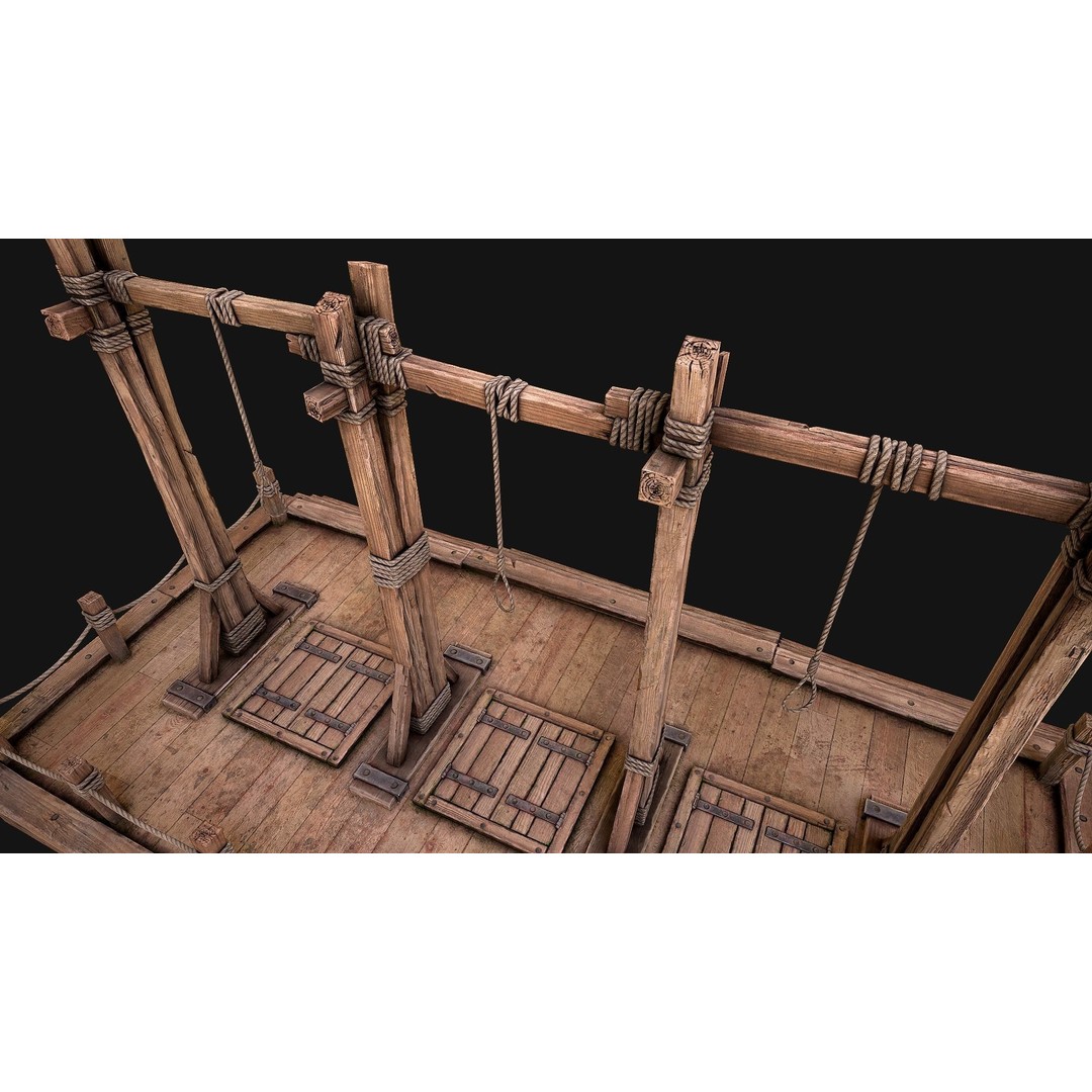 Medieval Gallows Podium Torture 3D Model – Low Poly Game Asset, FBX - View 21