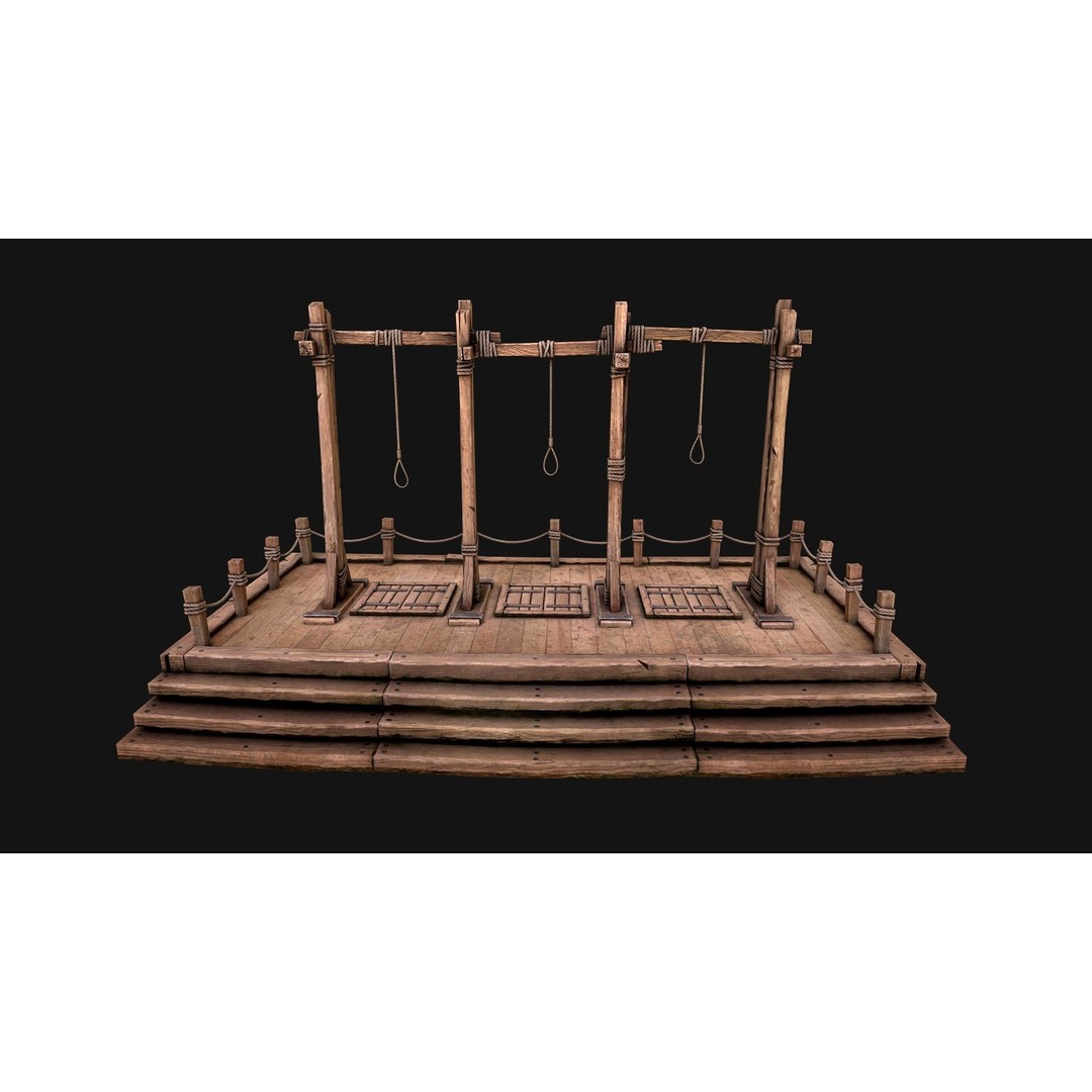 Medieval Gallows Podium Torture 3D Model – Low Poly Game Asset, FBX - View 3