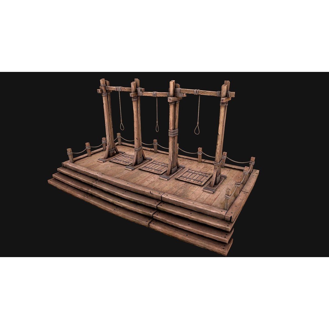 Medieval Gallows Podium Torture 3D Model – Low Poly Game Asset, FBX - View 4