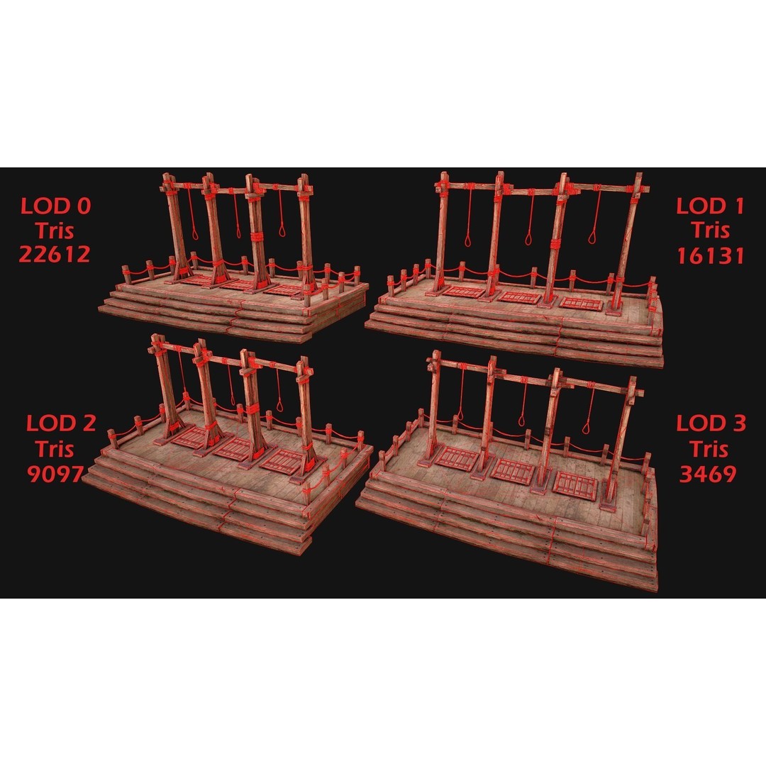 Medieval Gallows Podium Torture 3D Model – Low Poly Game Asset, FBX - View 5