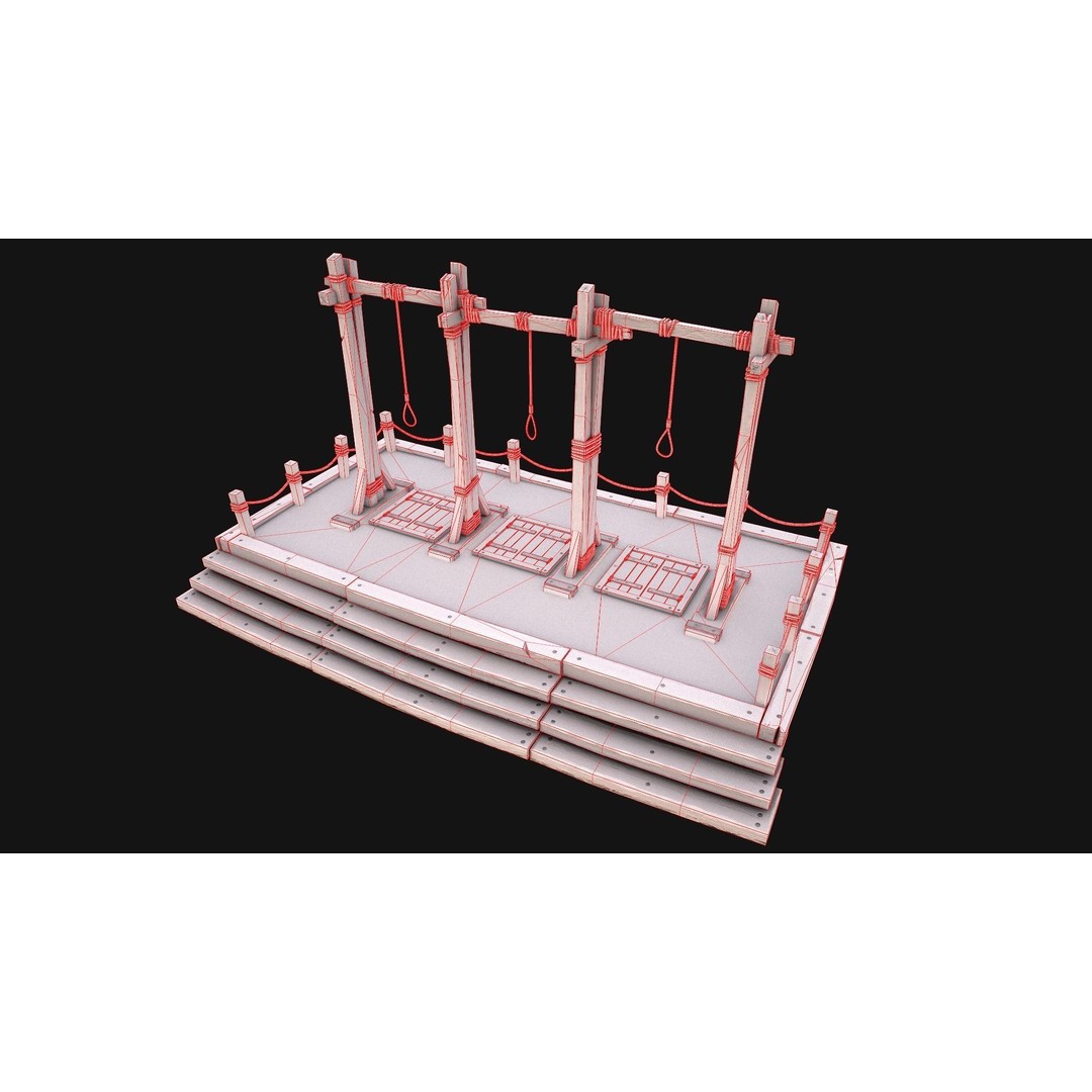 Medieval Gallows Podium Torture 3D Model – Low Poly Game Asset, FBX - View 6