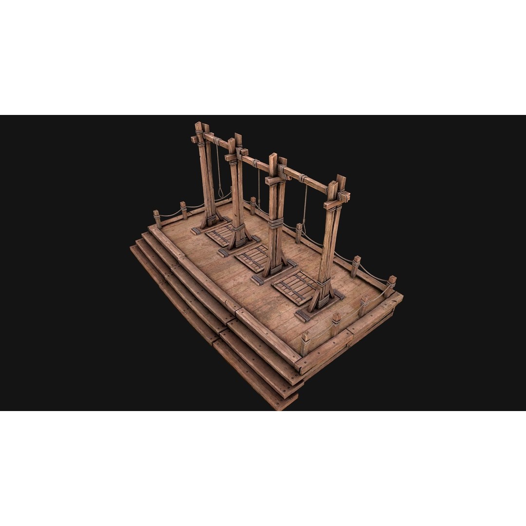 Medieval Gallows Podium Torture 3D Model – Low Poly Game Asset, FBX - View 7