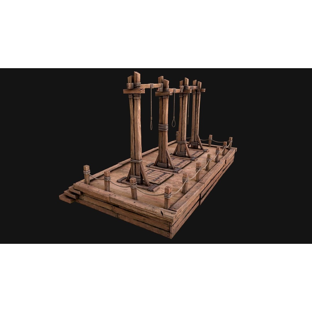 Medieval Gallows Podium Torture 3D Model – Low Poly Game Asset, FBX - View 8