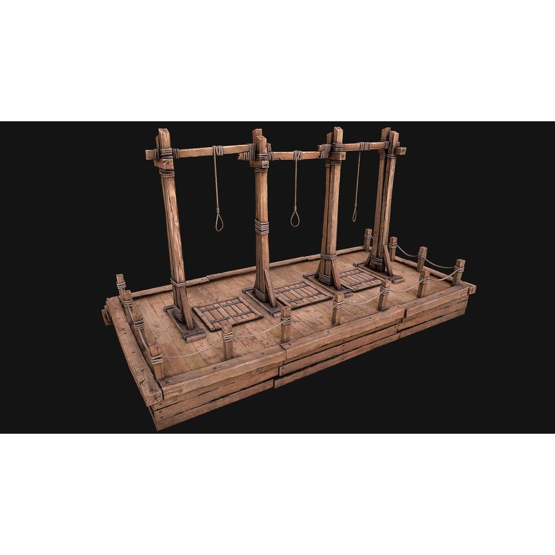 Medieval Gallows Podium Torture 3D Model – Low Poly Game Asset, FBX - View 9