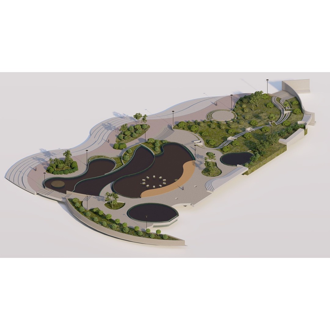 Private Park Landscape 3D Model – Modern Outdoor Environment, FBX