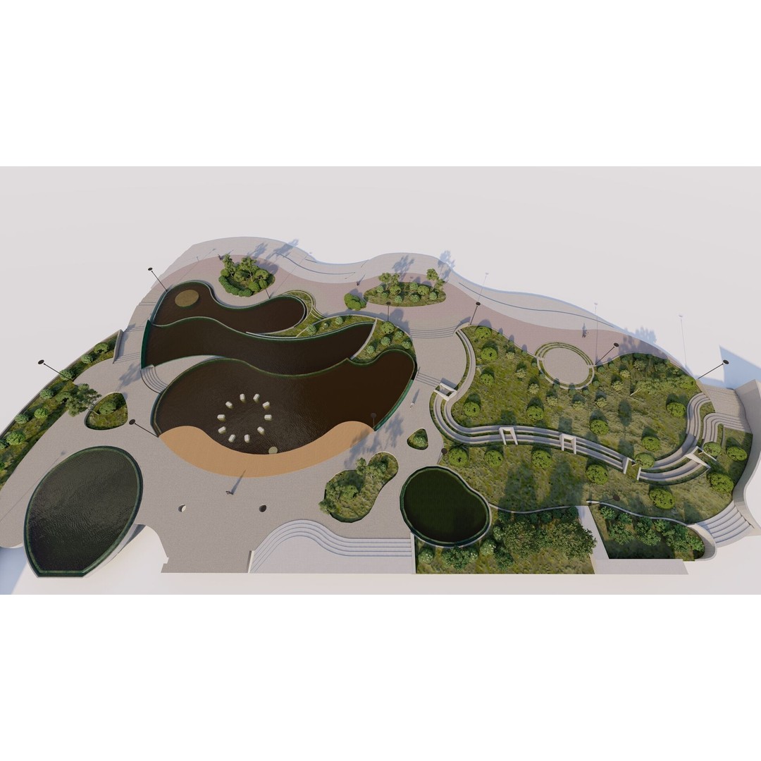 Private Park Landscape 3D Model – Modern Outdoor Environment, FBX - View 10