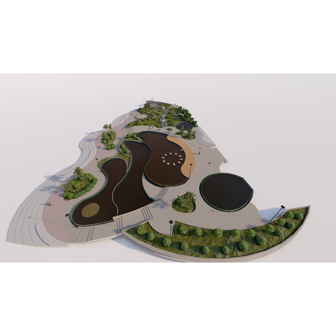 Private Park Landscape 3D Model – Modern Outdoor Environment, FBX - View 11