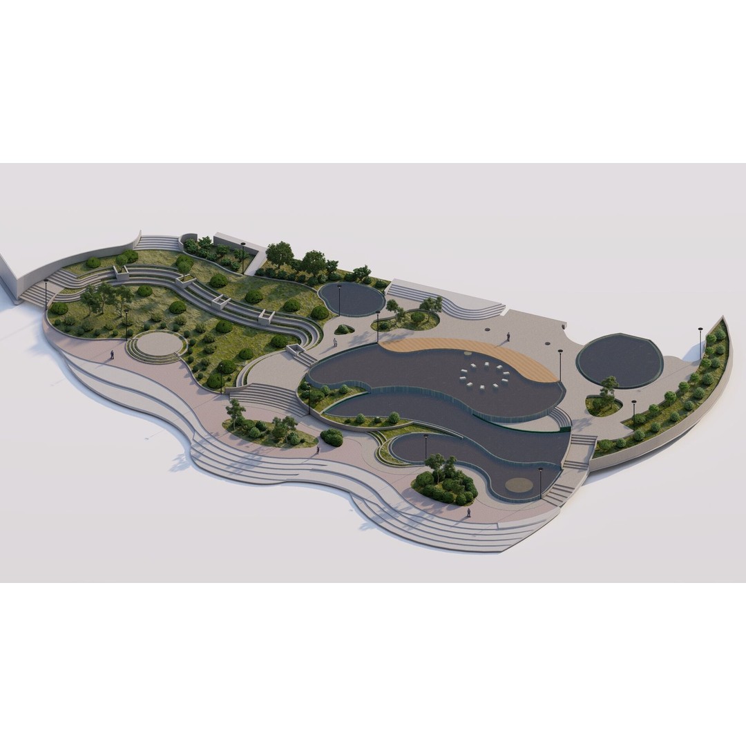 Private Park Landscape 3D Model – Modern Outdoor Environment, FBX - View 3