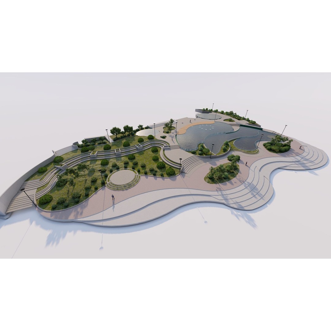 Private Park Landscape 3D Model – Modern Outdoor Environment, FBX - View 4