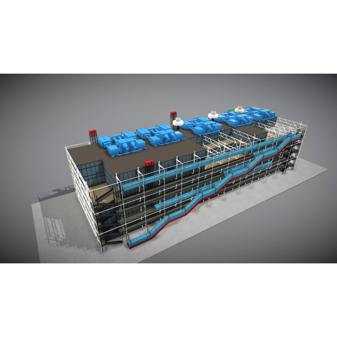 Centre Pompidou 3D Model – Low Poly Architectural Asset, FBX - View 13