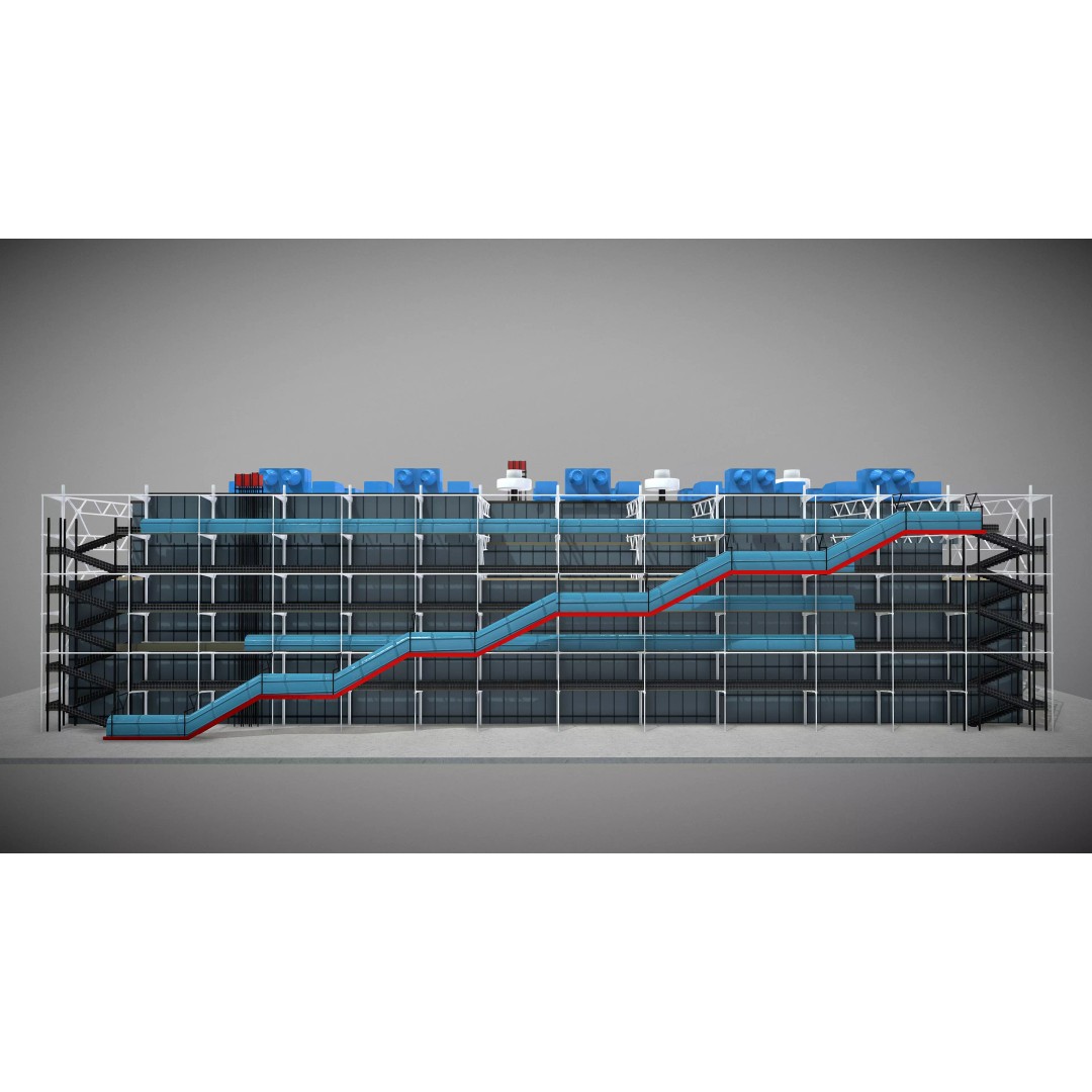 Centre Pompidou 3D Model – Low Poly Architectural Asset, FBX - View 4