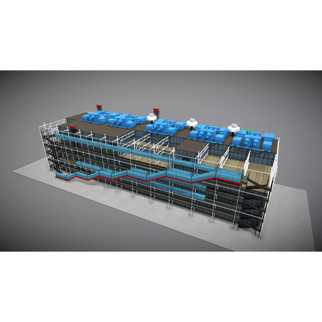 Centre Pompidou 3D Model – Low Poly Architectural Asset, FBX - View 8