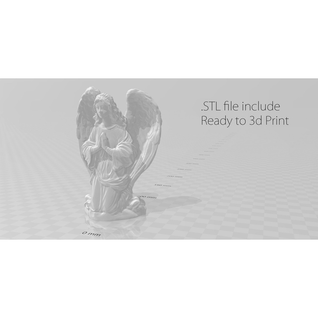 Praying Angel 3D Model – Low Poly Sculpture with PBR Textures