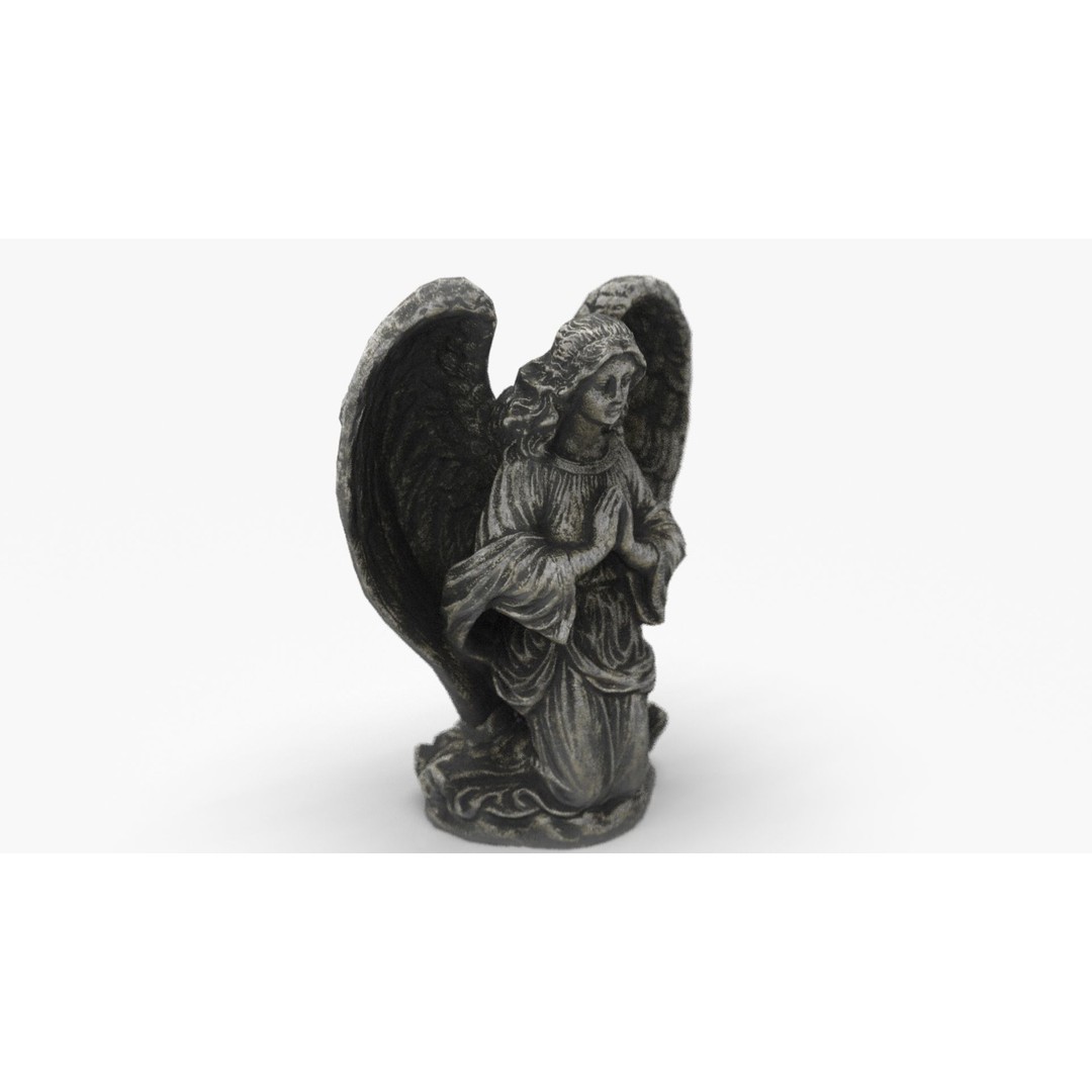 Praying Angel 3D Model – Low Poly Sculpture with PBR Textures - View 10