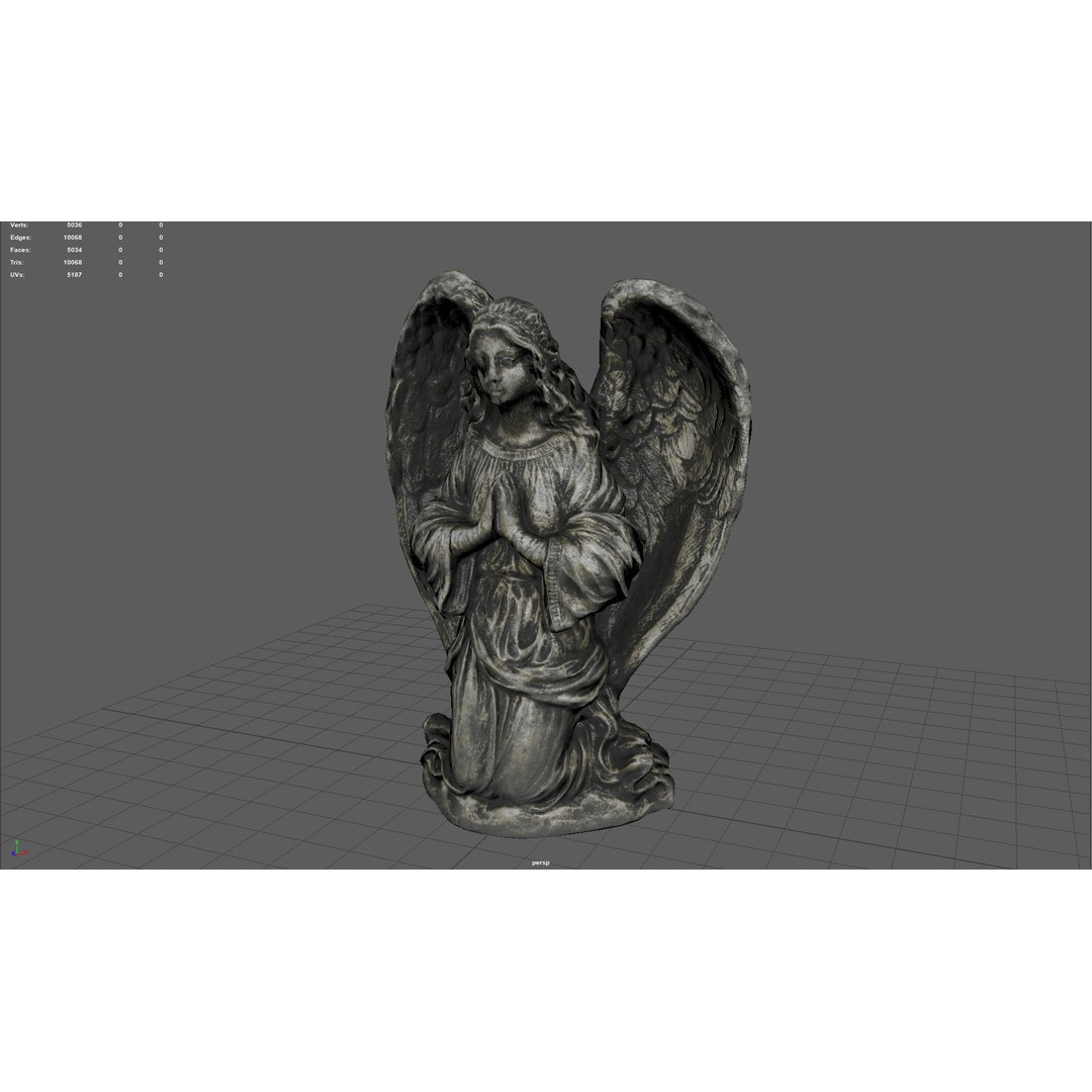 Praying Angel 3D Model – Low Poly Sculpture with PBR Textures - View 14