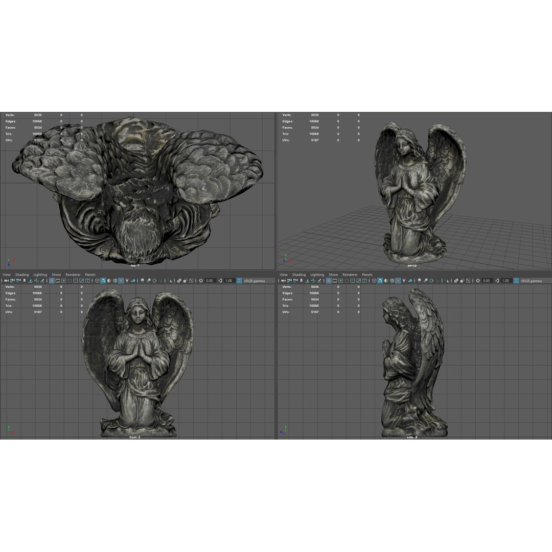Praying Angel 3D Model – Low Poly Sculpture with PBR Textures - View 17