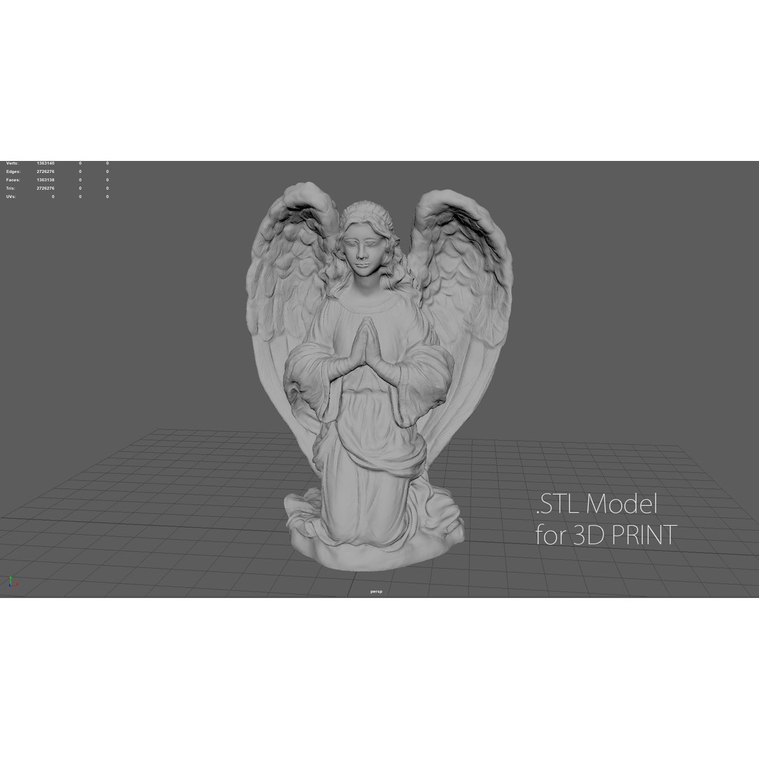 Praying Angel 3D Model – Low Poly Sculpture with PBR Textures - View 21