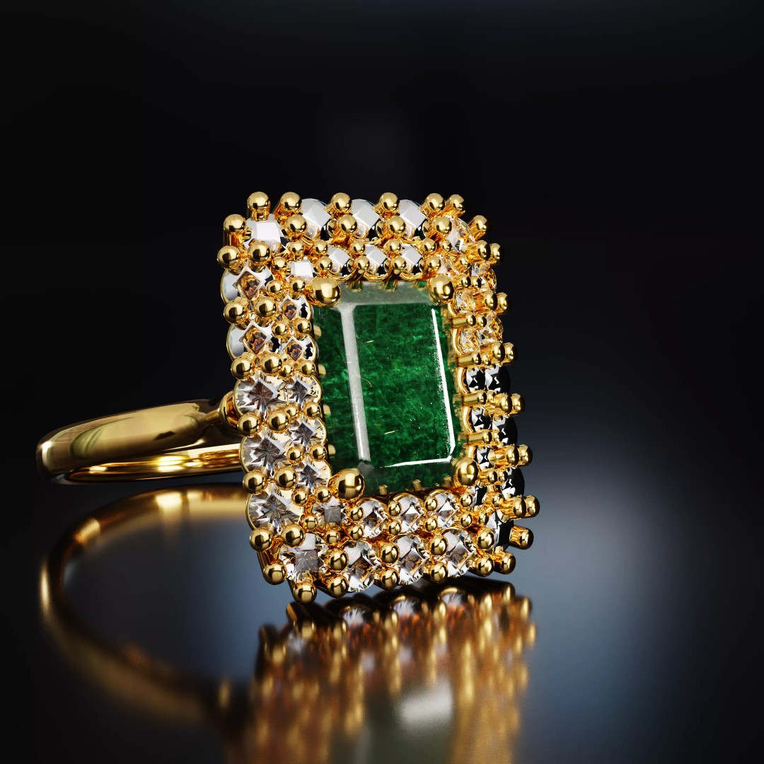 Mughal Emerald Ring 3D Model – Luxurious Jewelry Design, FBX, OBJ - View 2