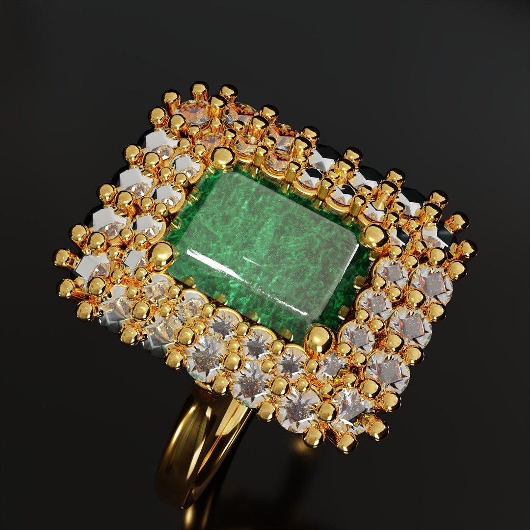 Mughal Emerald Ring 3D Model – Luxurious Jewelry Design, FBX, OBJ - View 4