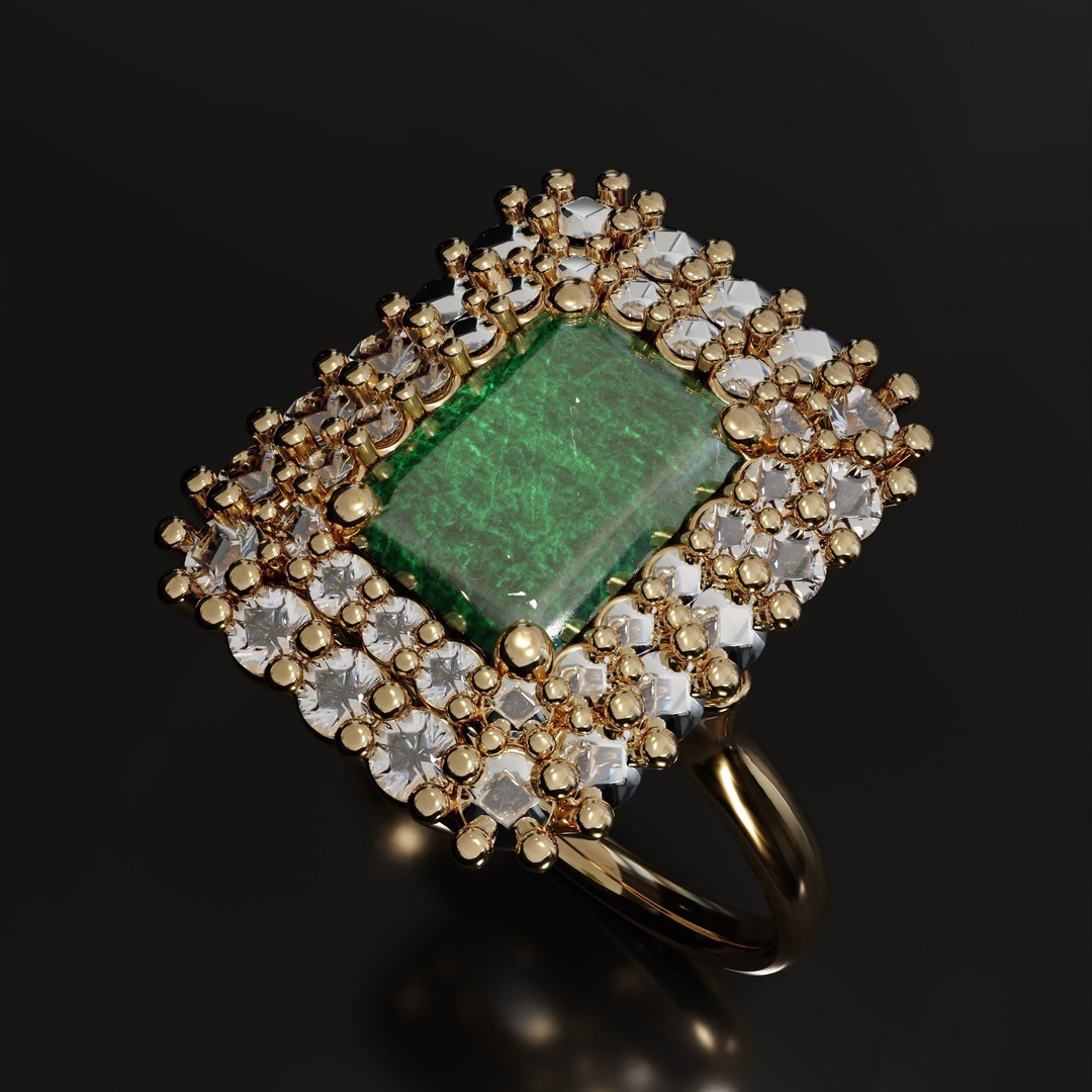 Mughal Emerald Ring 3D Model – Luxurious Jewelry Design, FBX, OBJ - View 5