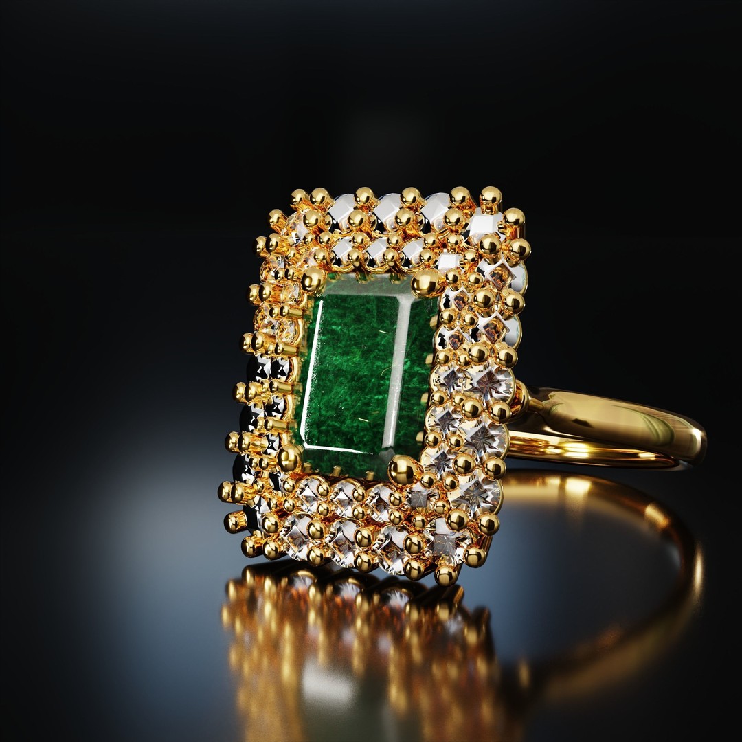 Mughal Emerald Ring 3D Model – Luxurious Jewelry Design, FBX, OBJ - View 6