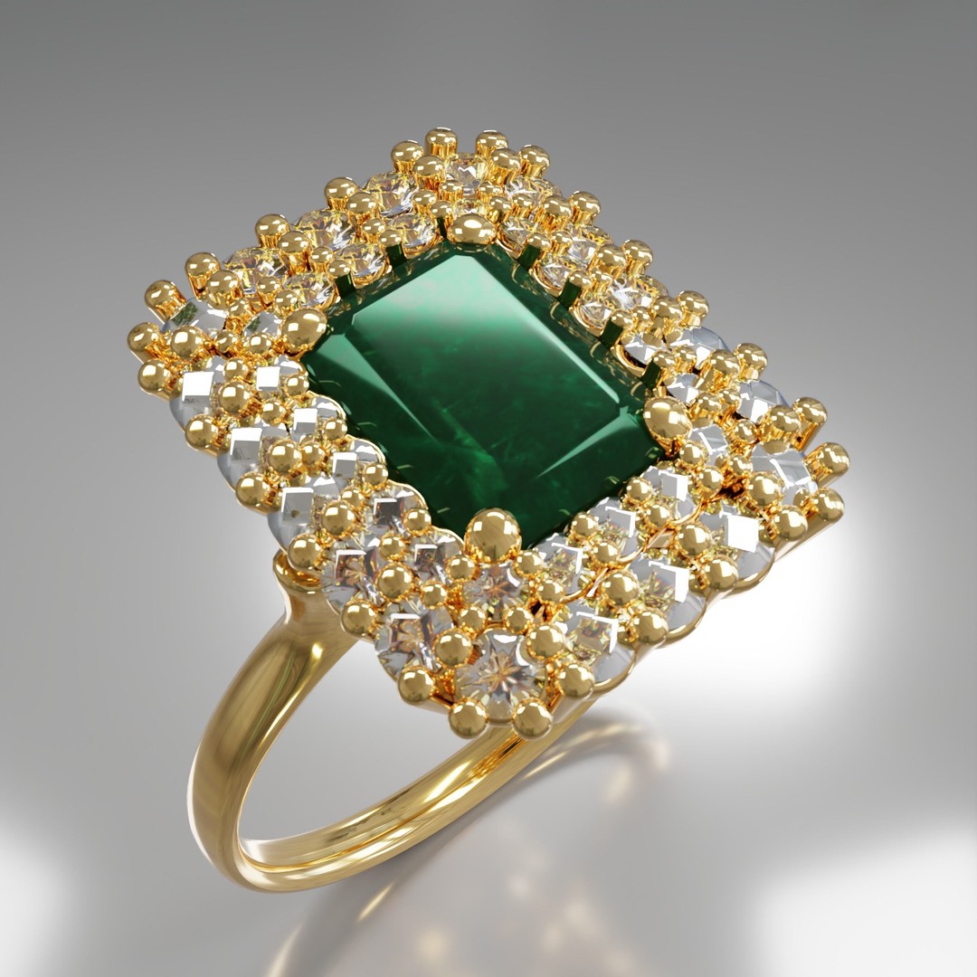 Mughal Emerald Ring 3D Model – Luxurious Jewelry Design, FBX, OBJ - View 7