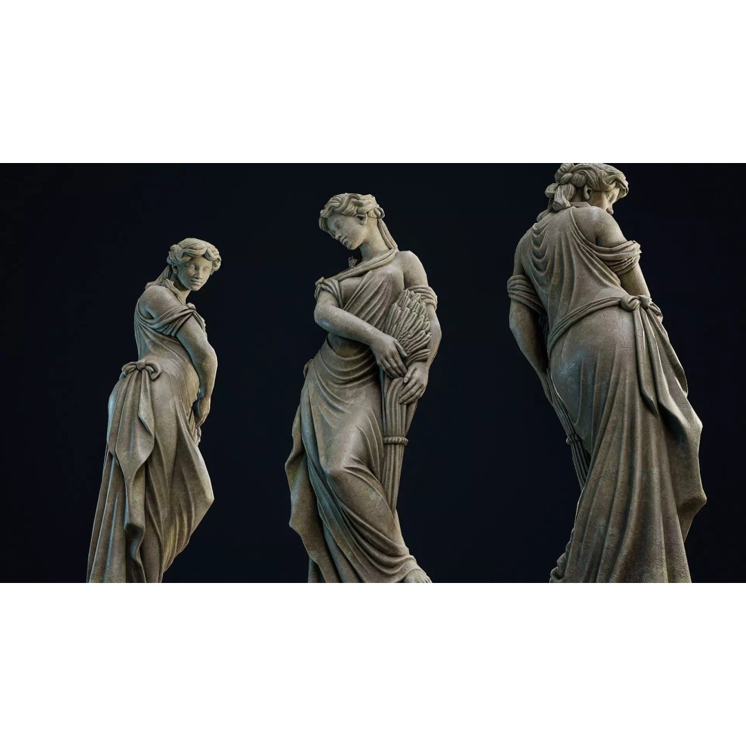 Garden Statue 3D Model – Low Poly PBR Decoration, FBX, OBJ - View 3