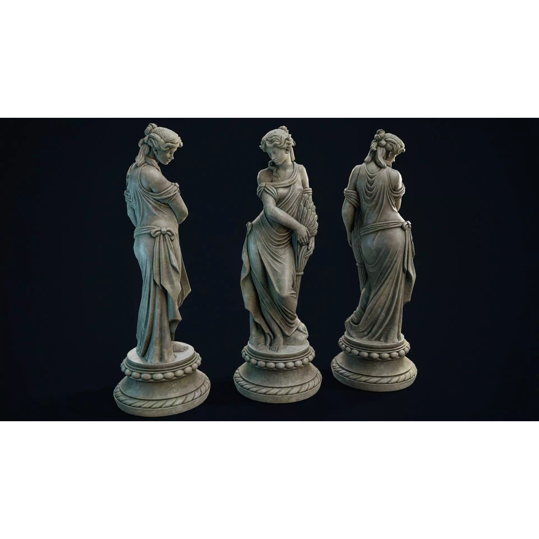 Garden Statue 3D Model – Low Poly PBR Decoration, FBX, OBJ - View 4