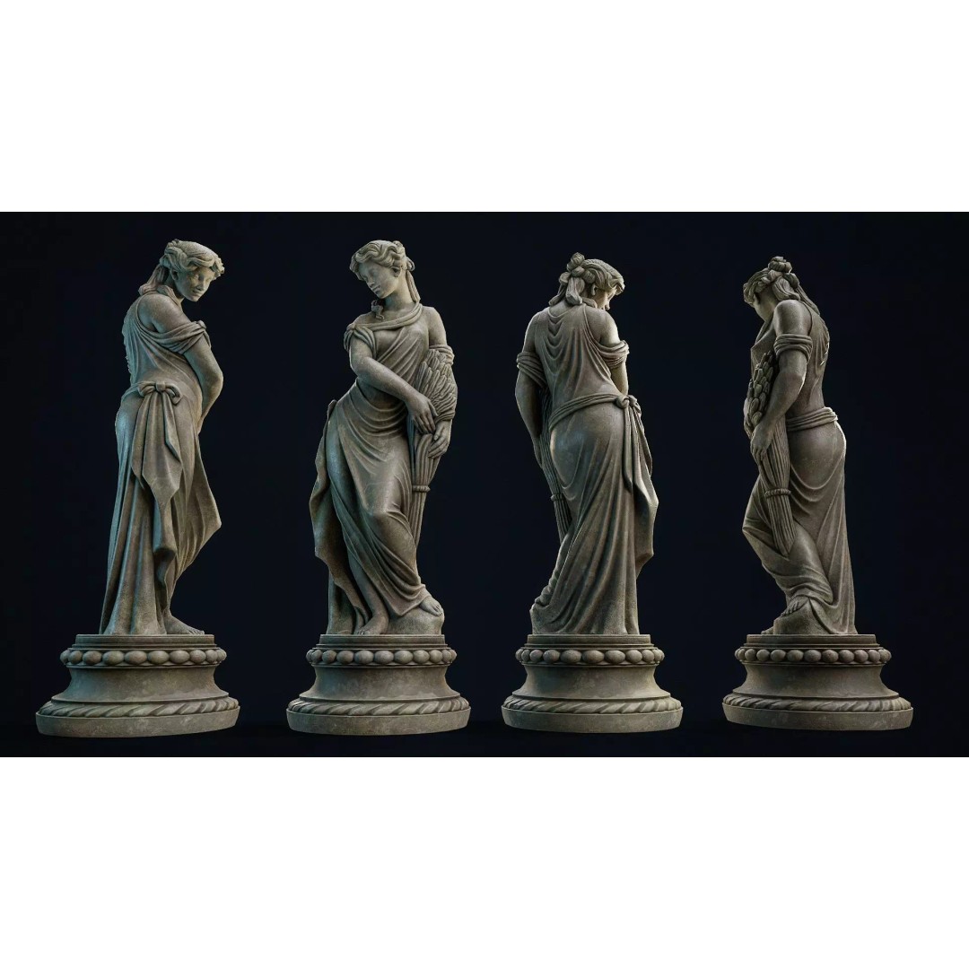 Garden Statue 3D Model – Low Poly PBR Decoration, FBX, OBJ - View 5