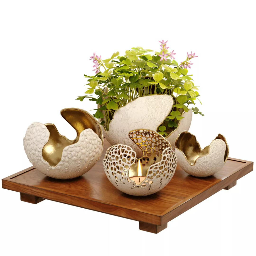 Decorative Bowls 3D Model – Elegant Candle Holder & Flower Pot, PBR - View 2