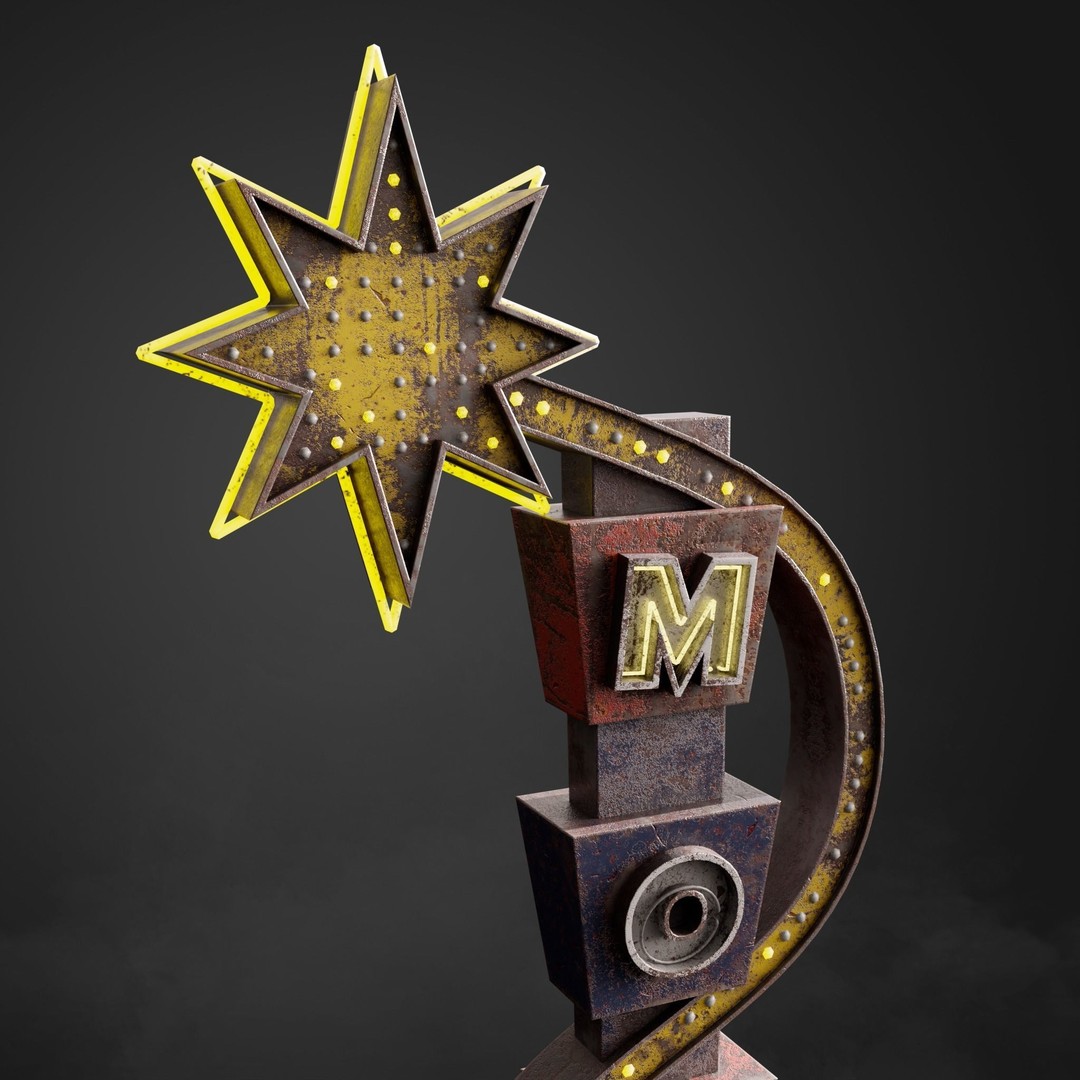 Neon Motel Sign 3D Model – Low Poly Retro Design with PBR Textures - View 10
