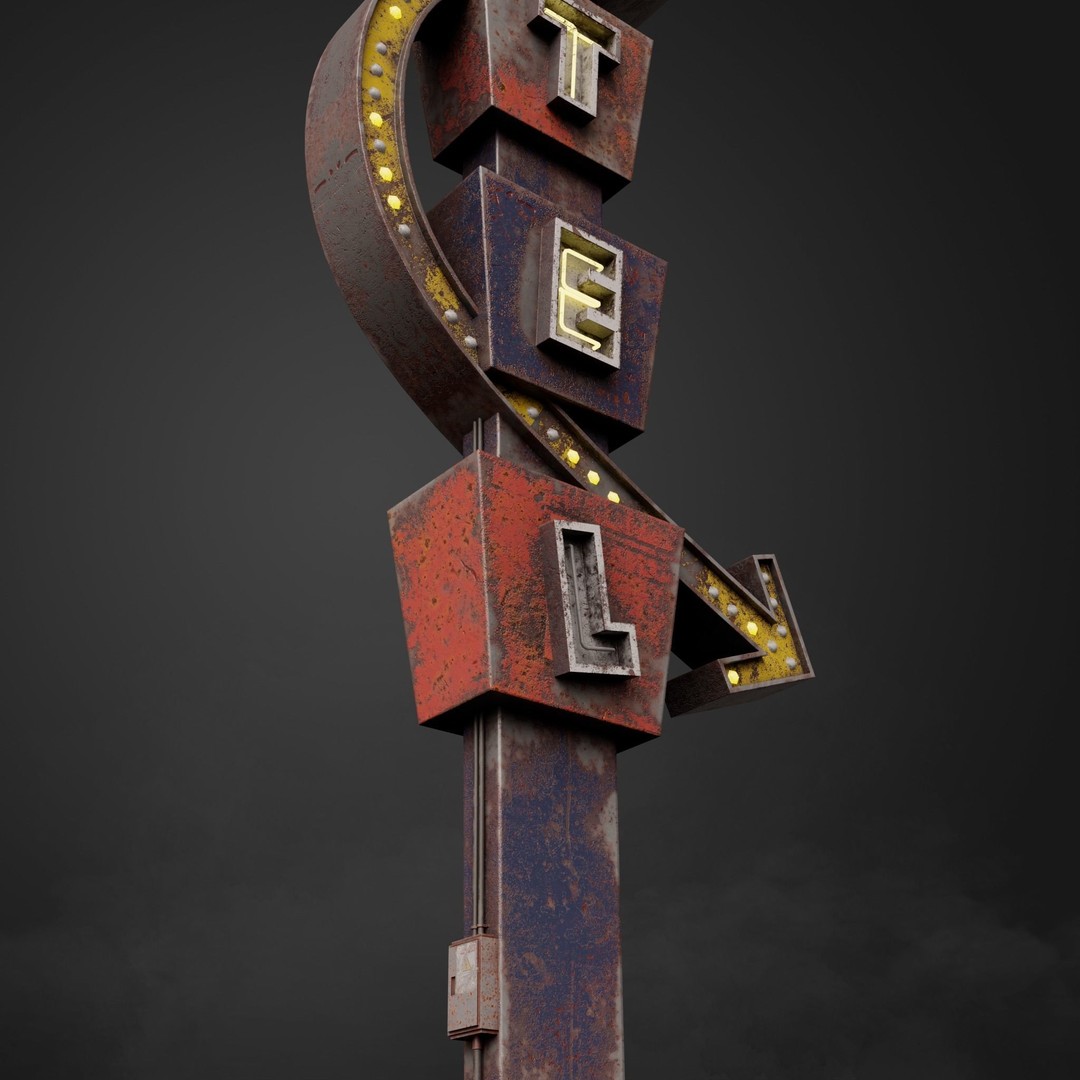 Neon Motel Sign 3D Model – Low Poly Retro Design with PBR Textures - View 13