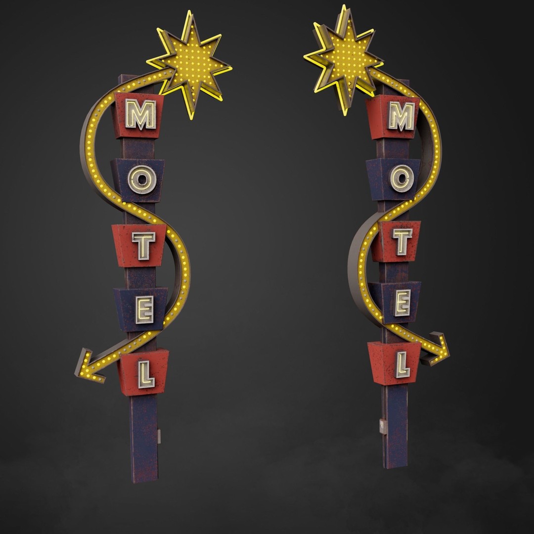 Neon Motel Sign 3D Model – Low Poly Retro Design with PBR Textures - View 4