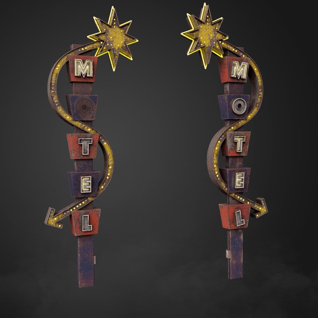 Neon Motel Sign 3D Model – Low Poly Retro Design with PBR Textures - View 5