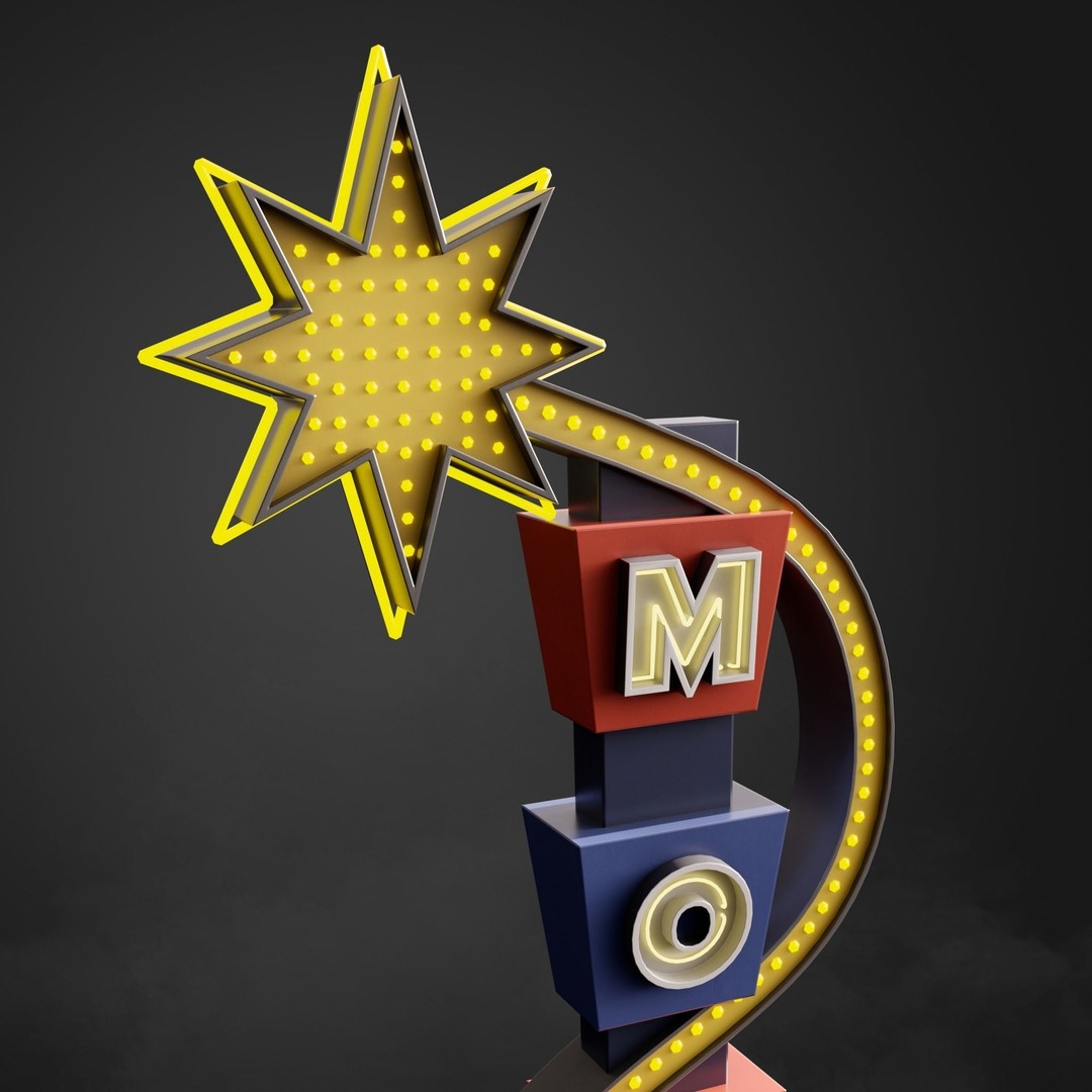 Neon Motel Sign 3D Model – Low Poly Retro Design with PBR Textures - View 8
