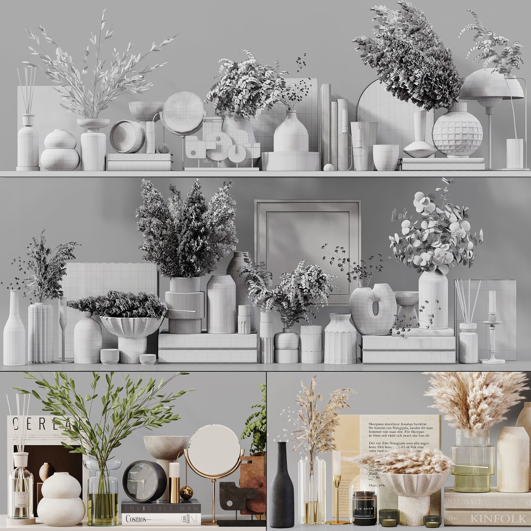 Decorative Plant Set 3D Model – Low Poly Home Decor, OBJ, FBX