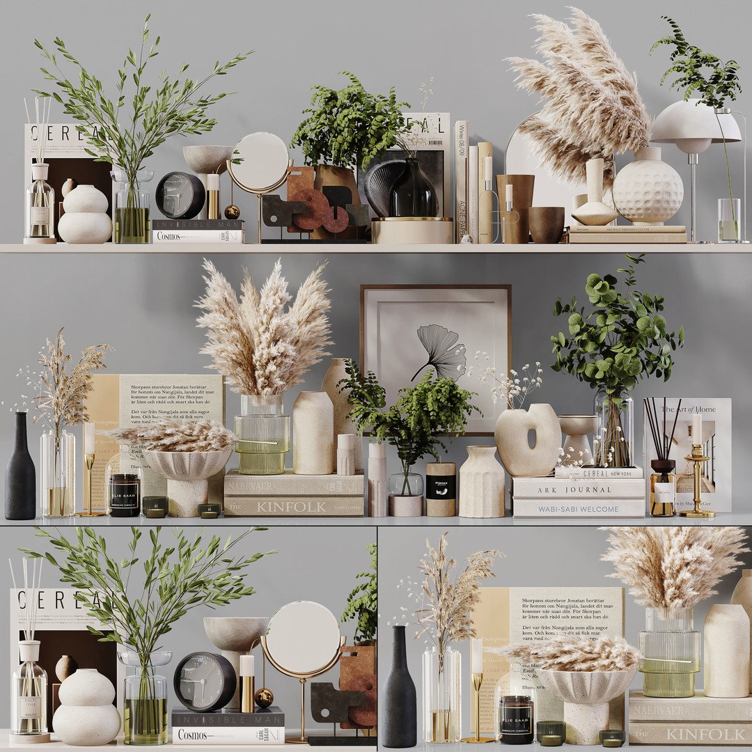 Decorative Plant Set 3D Model – Low Poly Home Decor, OBJ, FBX - View 3