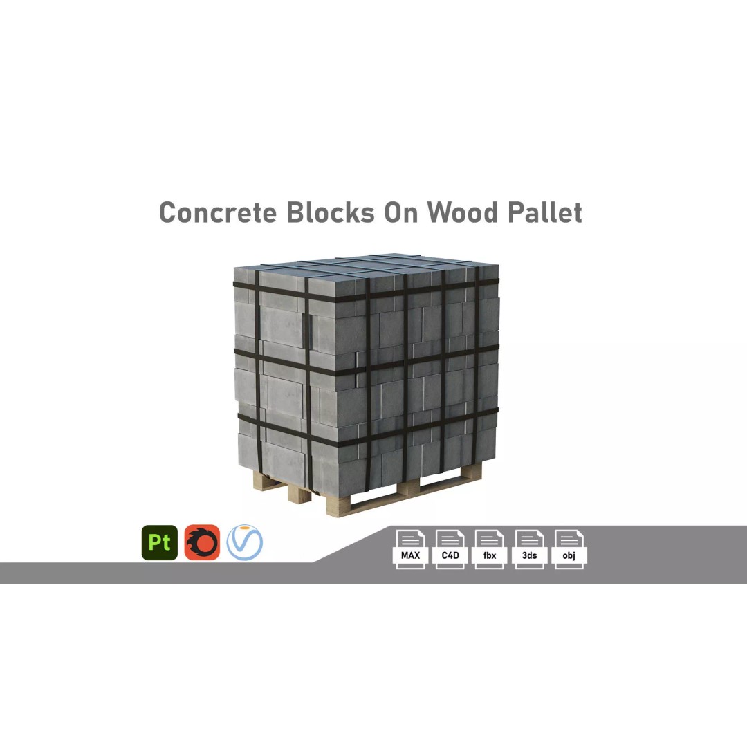 Concrete Blocks 3D Model – Low Poly Game Ready Asset, FBX, OBJ - View 2