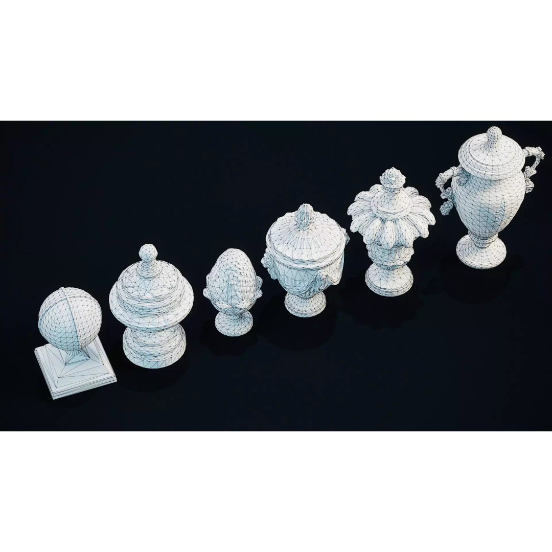 Garden Urns 3D Model – Low Poly Architectural Decoration, FBX, OBJ
