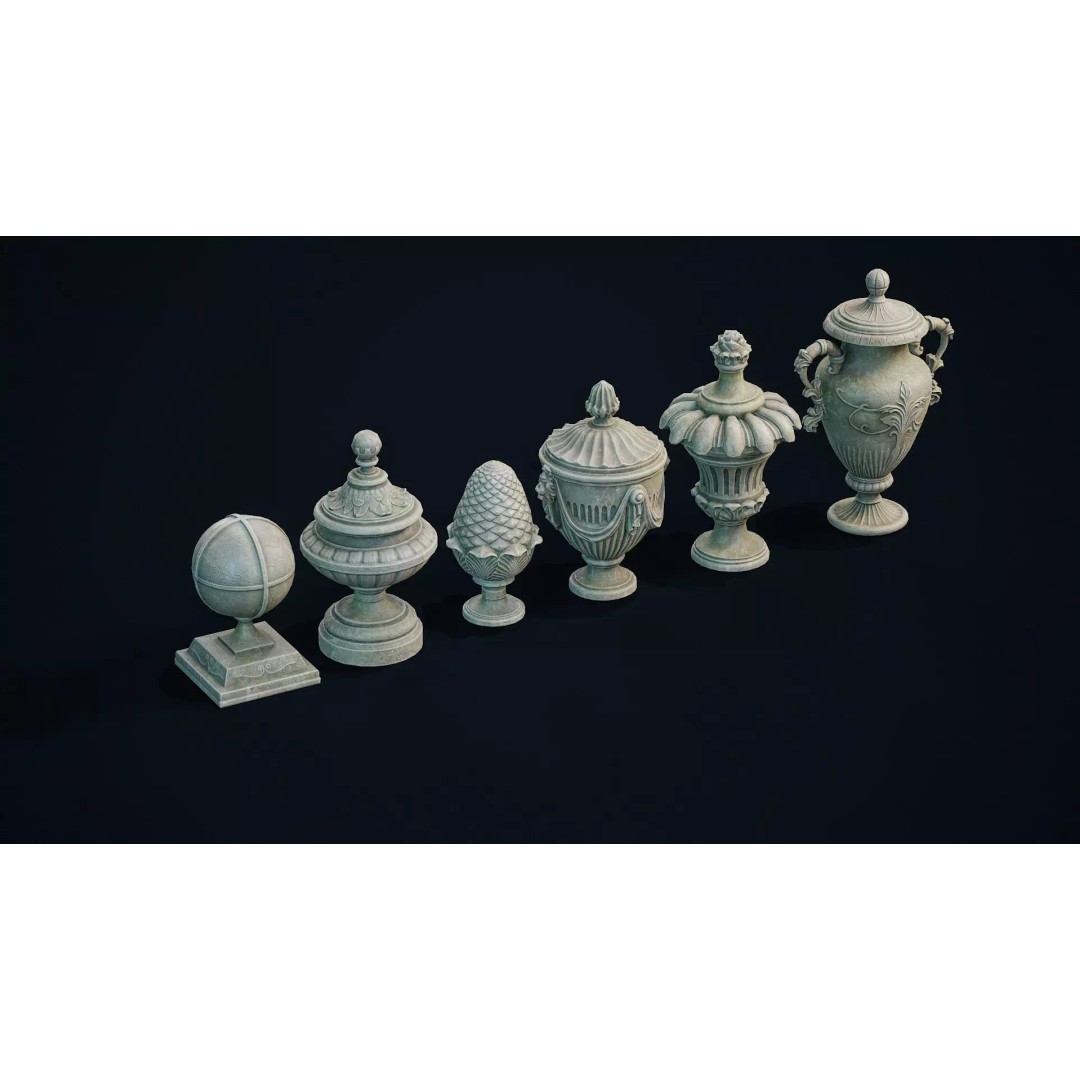 Garden Urns 3D Model – Low Poly Architectural Decoration, FBX, OBJ - View 2