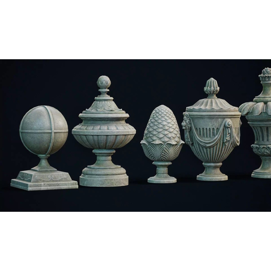 Garden Urns 3D Model – Low Poly Architectural Decoration, FBX, OBJ - View 4