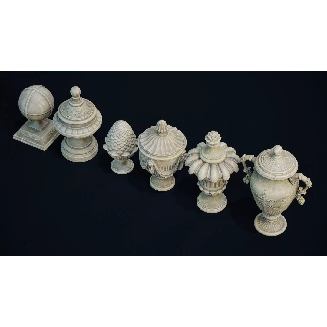 Garden Urns 3D Model – Low Poly Architectural Decoration, FBX, OBJ - View 5